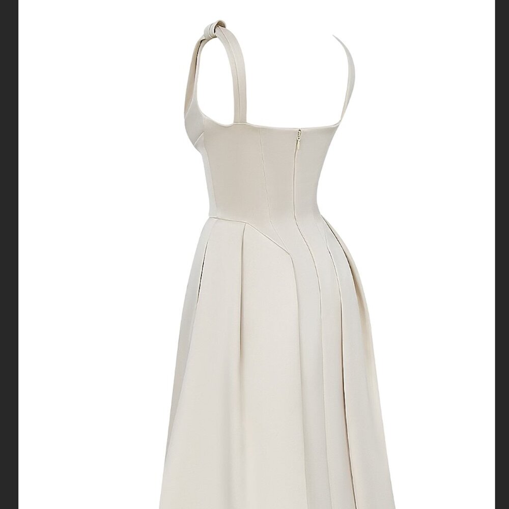 NWT HOUSE OF CB Paloma vintage cream satin pleated midi dress - Picture 6 of 15